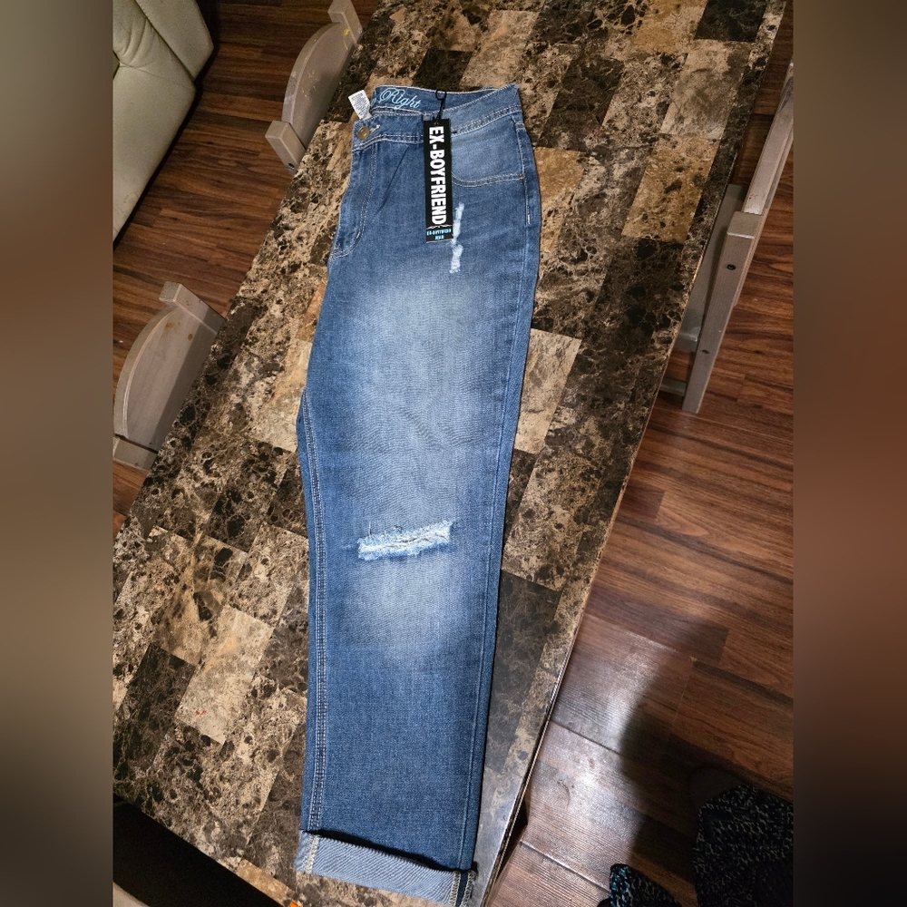 Blue Distressed Boyfriend Jeans